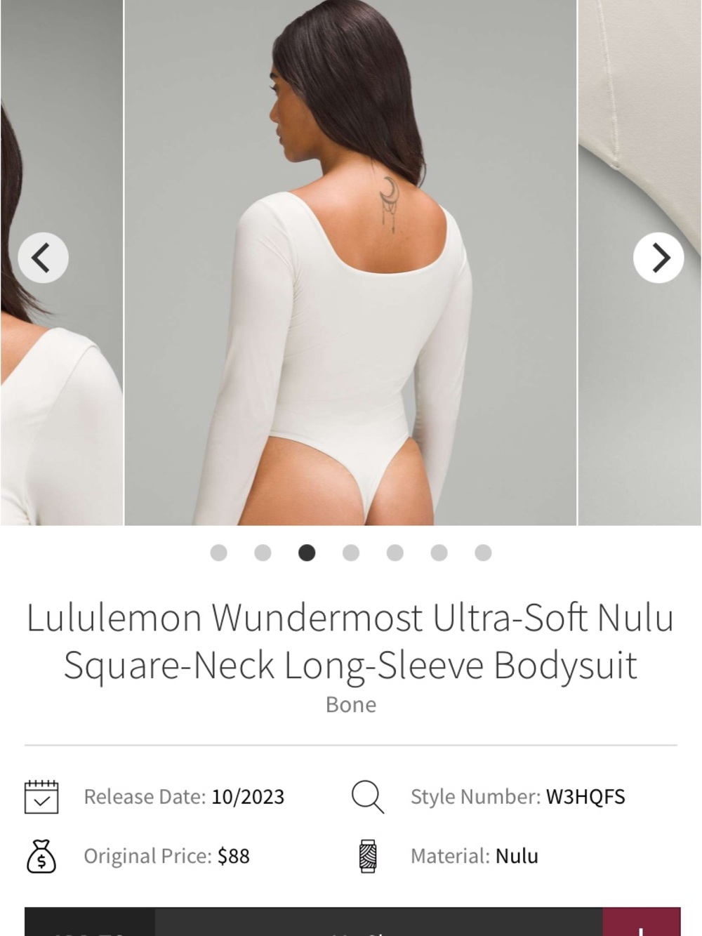 lululemon athletica Bone Wundermost Ultra-Soft Square-Neck Long-Sleeve Bodysuit